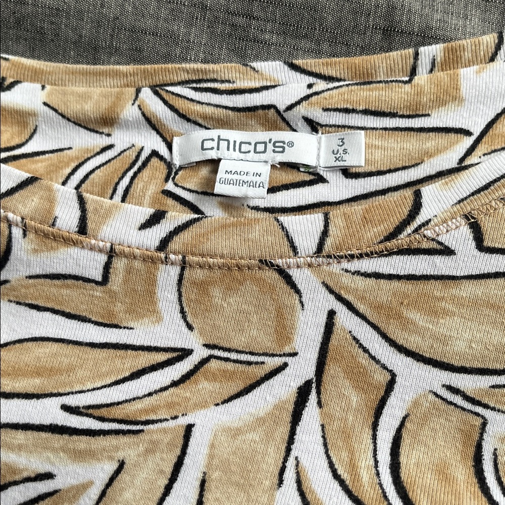 Chico's Camel/White Leaf Print Short Sleeve Top 3